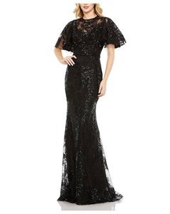 Платье с высоким воротником, декорированными рукавами-крылышками, черный Mac duggal