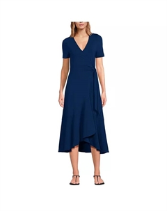 Женское миди-платье с V-образным вырезом и запахом из хлопка и модала, синий Lands' end
