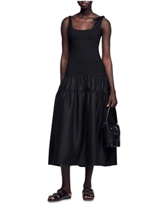 Длинное платье из двух материалов, черный Sandro