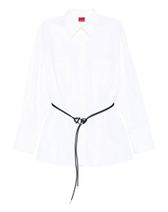 Рубашка из хлопка с поясом, белый Hugo