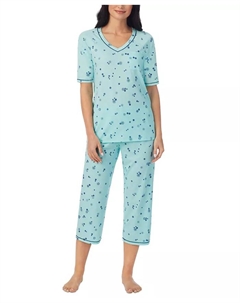 Пижамный комплект с принтом: топ с рукавами 3/4 и капри, зеленый Cuddl duds