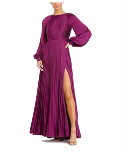 Плиссированное платье с высоким воротником, рукавом реглан, длинными рукавами и разрезом по боку, розовый Mac duggal