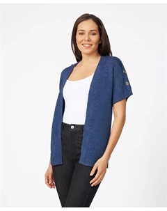 Женский кардиган с открытой полой из ленточной пряжи Tape Yarn Knit, синий Cable & gauge