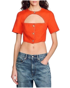 Короткий топ на пуговицах, оранжевый Sandro