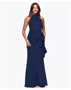 Женское платье с рюшами без рукавов из ткани scuba, силуэт "fit & flare", синий Xscape