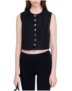 Скруглённый плиссированный топ, черный Sandro