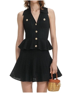 Чёрное мини-платье из ажурной вязки, черный Self-portrait