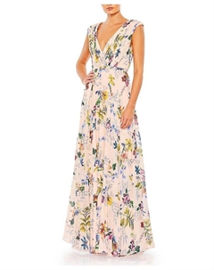 Плиссированное платье-футляр с цветочным принтом и короткими рукавами-крылышками, розовый Mac duggal