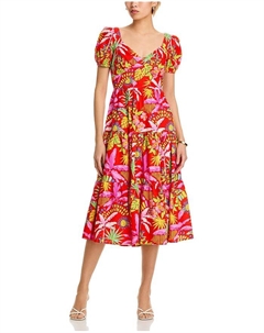 Цветочное платье миди с ажурными вставками и завязками на спине - эксклюзив, мультиколор Aqua