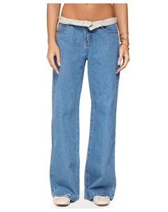 Джинсы с цветочным принтом, низкой посадкой и эффектом средней потертости, синий Edikted