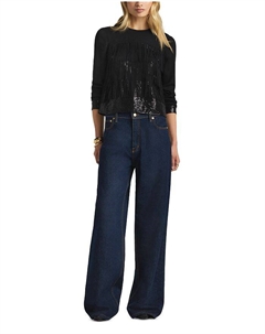 Блуза с бахромой и пайетками, черный St. john