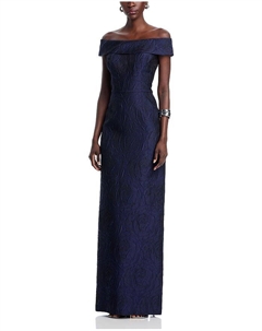 Жаккардовое платье с открытыми плечами, синий Teri jon by rickie freeman
