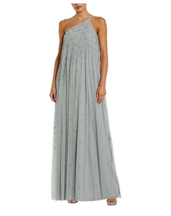 Платье-трапеция с асимметричным плечом и декором A Line Gown, зеленый Mac duggal