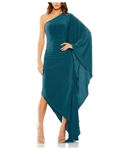 Платье из джерси с односторонним каплевидным вырезом, рукавом-накидкой и сборчатыми деталями, синий Mac duggal