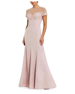 Платье "Русалка" из крепа с иллюзорным вырезом и бисером, розовый Mac duggal