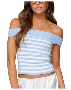 Дени Полосатый Вязаный Топ с Открытыми Плечами, синий Edikted