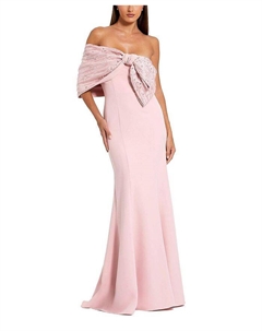 Платье-русалка из сатина с открытыми плечами и декоративным бантом из бисера, розовый Mac duggal