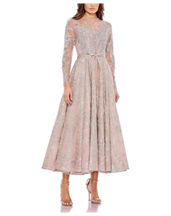 Платье силуэта А-силуэта с длинными рукавами, поясом с бантом и декоративными элементами, розовый Mac duggal