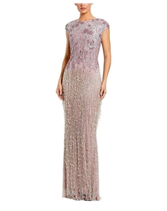 Короткое платье с рукавами-сеткой и бахромой из бисера, фиолетовый Mac duggal