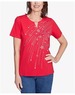 Женский топ Dazzling Shooting Stars с бисерным декором и разрезом на горловине, красный Alfred dunner