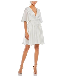 Сатиновое мини-платье с расклешенными рукавами-накидкой, белый Mac duggal