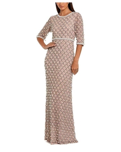 Платье с рукавом 3/4 из сетки, украшенное жемчугом, розовый Mac duggal