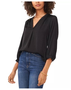 Женский топ с V-образным вырезом и рукавом 3/4, черный Vince camuto