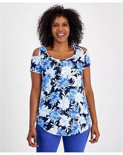 Женский короткий топ с принтом и холодным плечом, мультиколор Jm collection