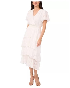 Женское платье миди с жаккардовым узором, сборкой на талии и ярусным подолом, слоновая кость/кремовый Vince camuto