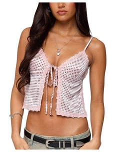 Топ без спинки с эффектом атласа в горошек, розовый Edikted