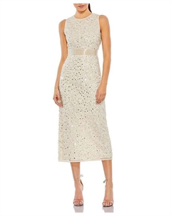 Геометрическое платье-трапеция без рукавов с декоративными элементами, коричневый/бежевый Mac duggal