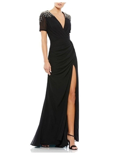 Вечернее платье с пайетками и декоративными плечами, черный Mac duggal