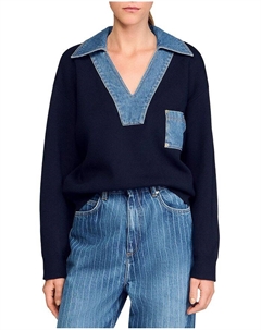 Свитер с джинговыми деталями, синий Sandro