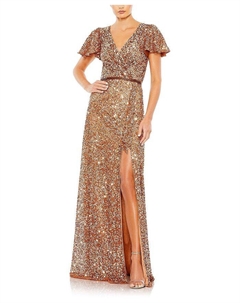 Платье с пайетками, запахивающееся, с драпировкой и рукавами-бабочками, золотой Mac duggal