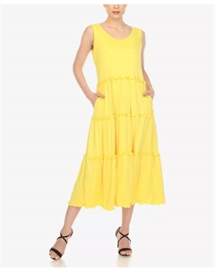 Женское платье миди с круглым вырезом и ярусами, желтый White mark