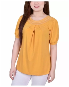 Топ с короткими пышными рукавами и вставками из сетки (Petite), золотой Ny collection