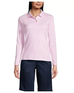 Женская облегающая поло с длинным рукавом из интерлока, розовый Lands' end