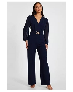 Женский комбинезон палаццо из шифона с пряжкой, синий Quiz