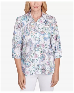 Женская классическая блуза с принтом пейсли, манжетами на рукавах и пуговицами, мультиколор Alfred dunner