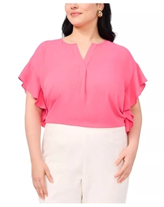 Топ с разрезом на горловине и рукавами-крылышками Plus Size, розовый Vince camuto