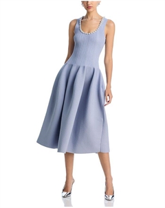 Украшенное трикотажное платье миди, синий Self-portrait