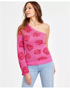 Женский джемпер с одним плечом в розу из жаккарда, красный I.n.c. international concepts