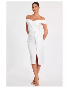 Женское платье-раппорт с запахом Bardot, белый Quiz