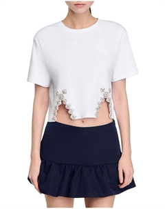 Джиада Блуза с Коротким Рукавом и Декорированным Низом, белый Sandro