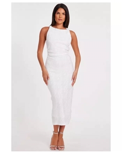 Женское макси-платье из жаккарда с перекрученными бретелями, белый Quiz