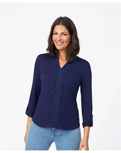 Женская блузка с кружевной отделкой Henley, синий Cable & gauge