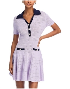 Лиловое мини-платье из ажурной вязки Pointelle, фиолетовый Self-portrait