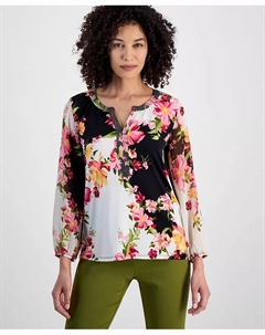 Топ с рукавами из шифона и декоративной вязкой, мультиколор Jm collection