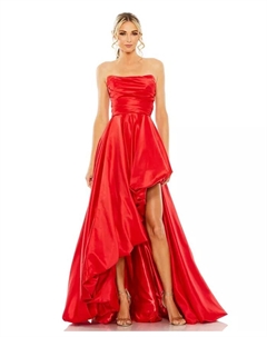 Женское платье без бретелей с драпировкой и асимметричным подолом, красный Mac duggal