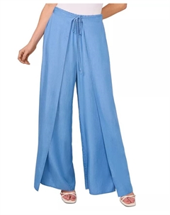 Женские брюки с запахом и завязками на талии, широкие, синий Cece